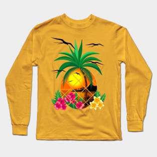 Pineapple Tropical Sunset, PalmTree and Flowers Long Sleeve T-Shirt